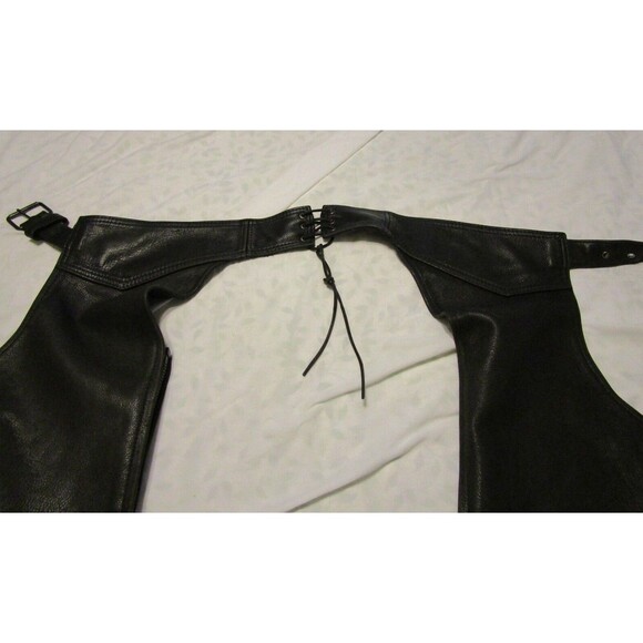 VTG US Made Co. Middleton Ma. Black Leather Motorcycle Chaps w/zipper-Sz L - Picture 4 of 10